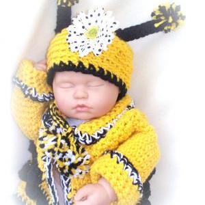 Baby Bumble Bee Crochet Hat, And Sweater Set,..