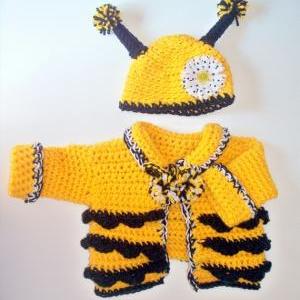 Baby Bumble Bee Crochet Hat, And Sweater Set,..