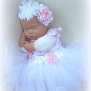 Baby Girl 0 To 6 Months Crochet And Tulle Dress..