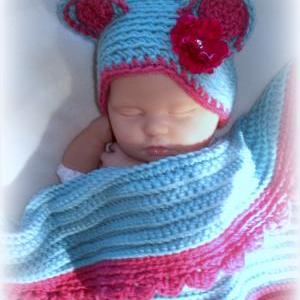 Baby Girl Recieving Blanket And Hat Set, Newborn,..