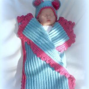 Baby Girl Recieving Blanket And Hat Set, Newborn,..