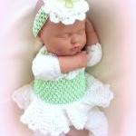 Green And White Crochet Tutu Dress And Headband..