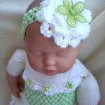 Green And White Crochet Tutu Dress And Headband..