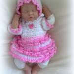 Sweet Heart Crochet Dress, Bonnet And Diaper Cover..