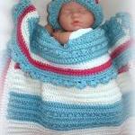 Tri Color Oversized Crochet Baby Blanket And Hat..