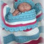 Tri Color Oversized Crochet Baby Blanket And Hat..