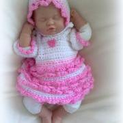 Sweet Heart crochet dress, bonnet and diaper cover set