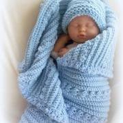 Snuggly Boy oversized baby blue receiving blanket and hat set