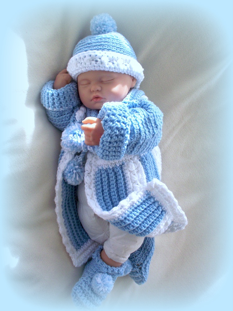 Baby Boy 0 To 6 Months Sweater Coat And Hat And Booties