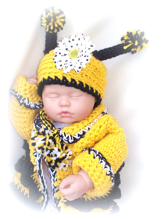 Baby Bumble Bee Crochet Hat, And Sweater Set, Costume