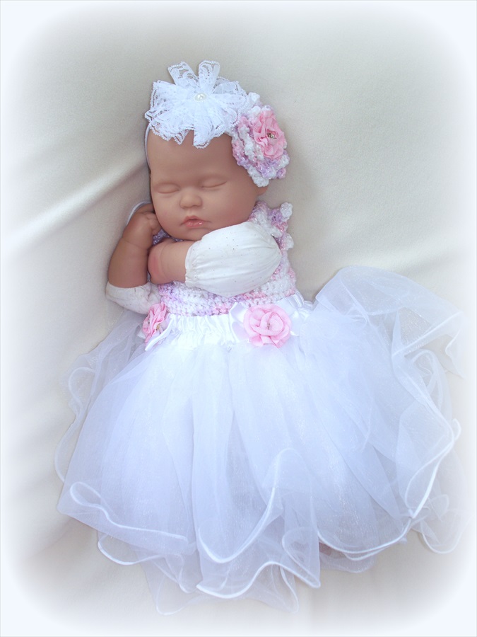 Baby Girl 0 To 6 Months Crochet And Tulle Dress And Headband Set