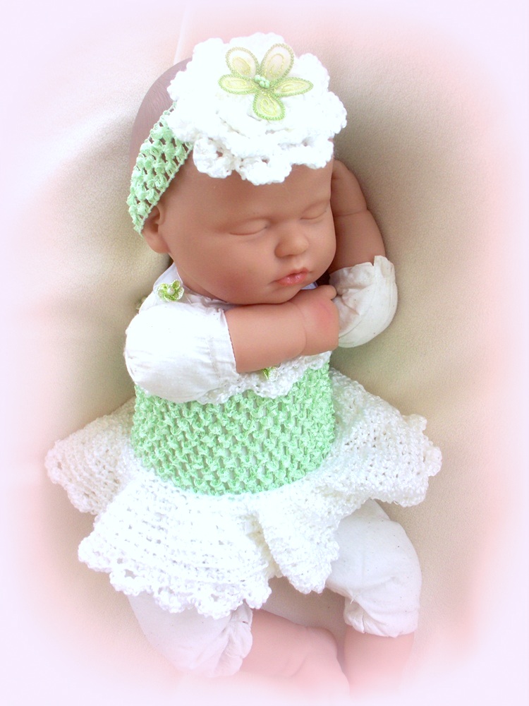 Green And White Crochet Tutu Dress And Headband Set