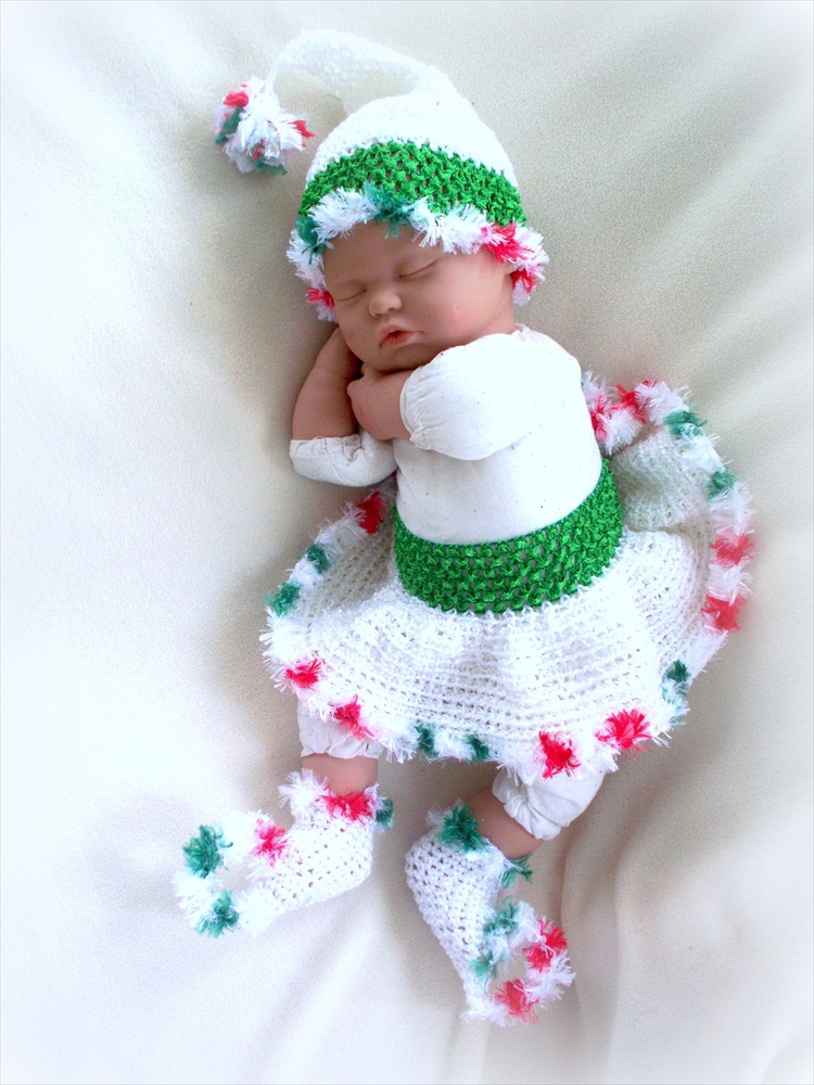 Santa's Little Helper Newborn Elf Skirt, Hat And Socks Set, Photo Prop