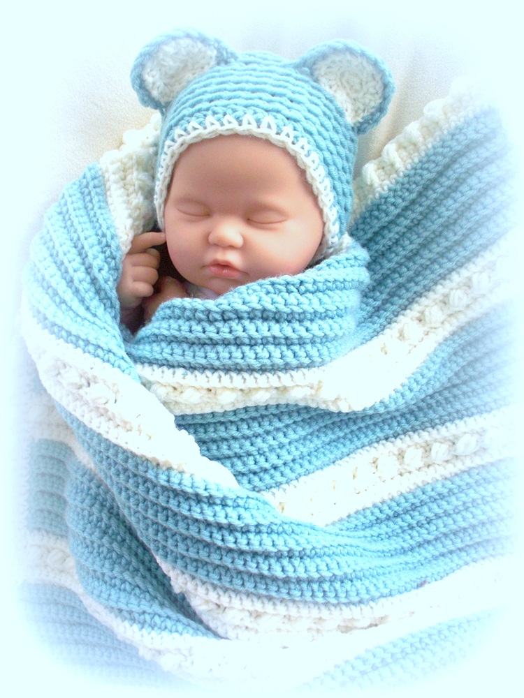 Snuggle Bear Blanket And Hat Set For Baby Boy Or Girl