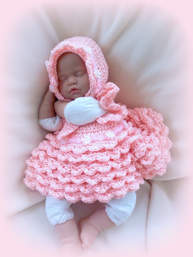 Peaches And Cream 0 To 6 Months Gorgeous Couture Baby Girl Dress And Bonnet
