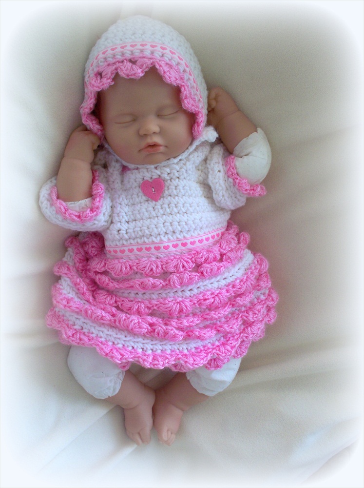 Sweet Heart Crochet Dress, Bonnet And Diaper Cover Set