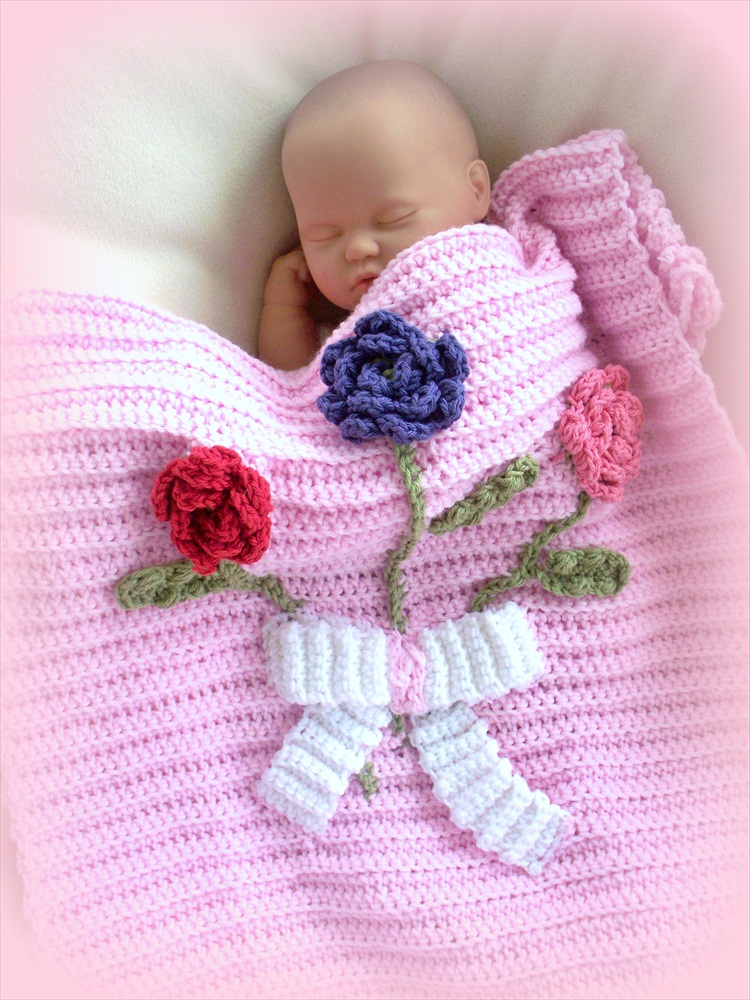 Three Rose Bouquet Newborn Receiving, Nursery Blanket