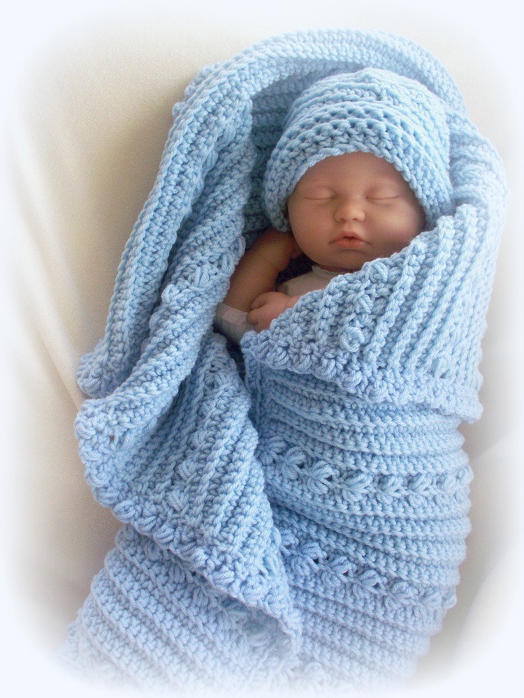 Snuggly Boy Oversized Baby Blue Receiving Blanket And Hat Set