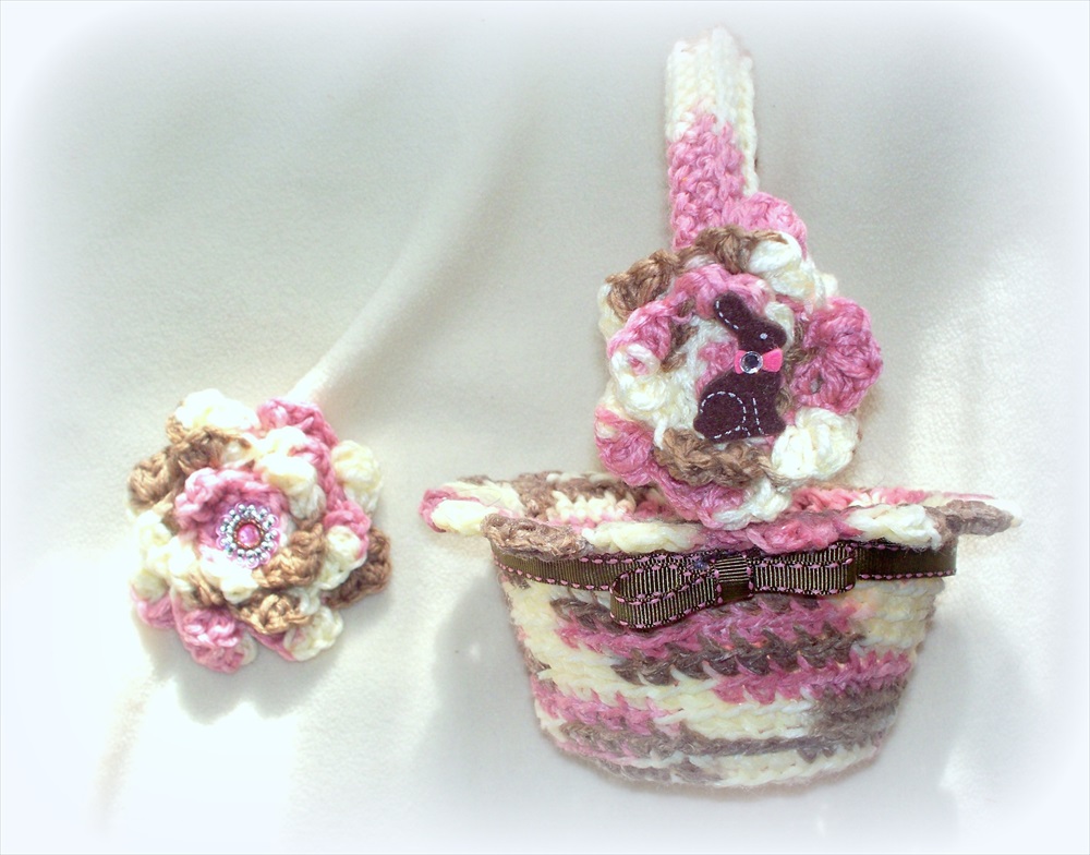 Chocolate Bunny Crochet Easter Basket And Hair Clip