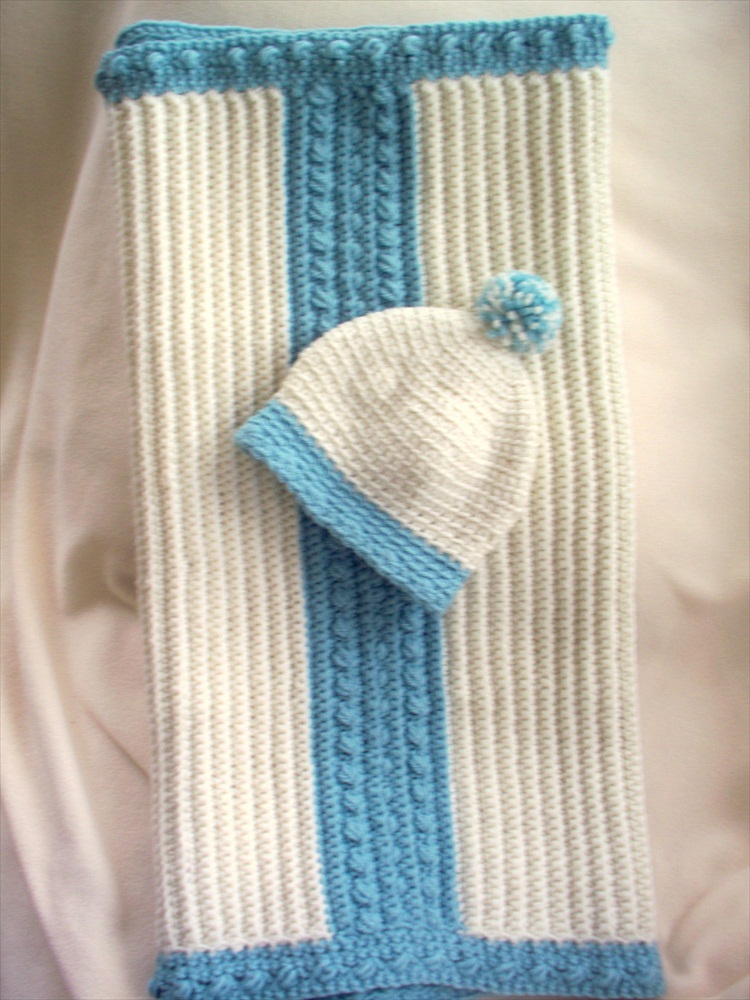 Baby Receiving Blanket And Pom Pom Crochet Hat on Luulla